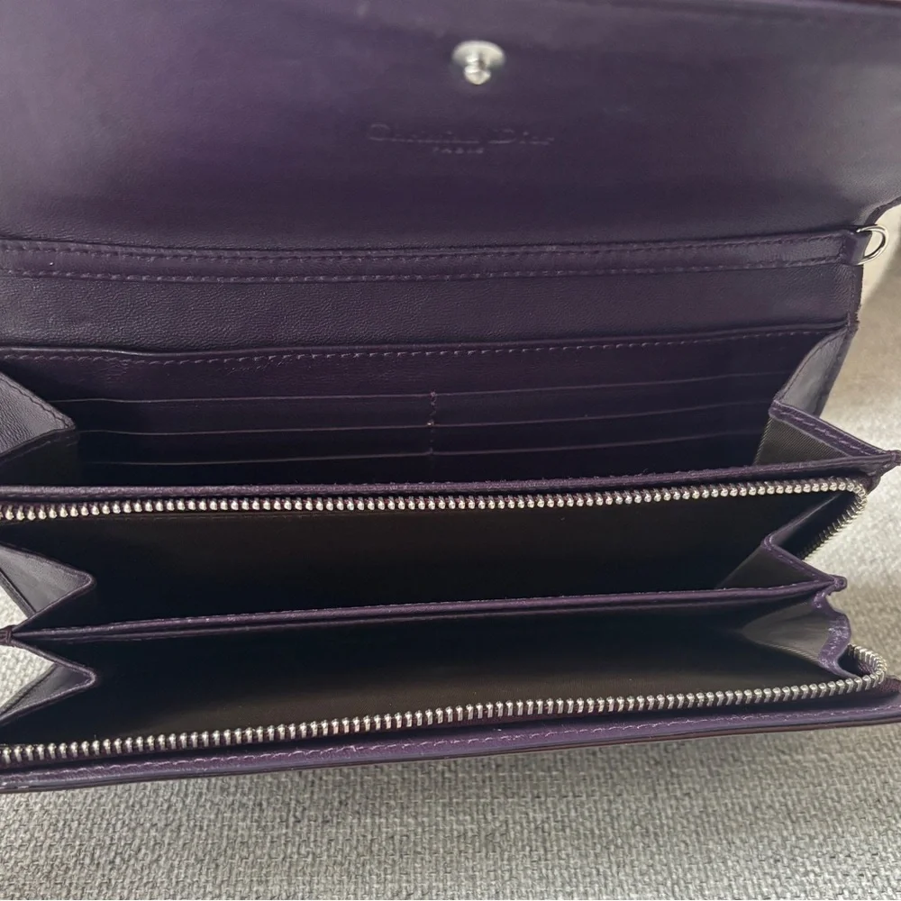 Christian Dior Patent Cannage Lady Dior Rendezvous Wallet dark purple